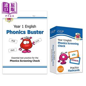 预售 【中商原版】英国CGP原版 一年级自然拼读2册 KS1 English Phonics Buster New Phonics Screening Check Flashcards