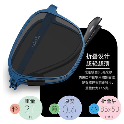 Feliztrip斐利斯 折叠太阳眼镜墨镜防紫外线防蓝光超轻无螺丝铰链镜框偏光镜片 TR-G528 商品图3