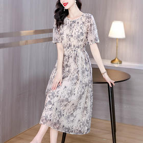 AHM yjr9199法式度假风收腰显瘦印花连衣裙优雅气质减龄a字裙