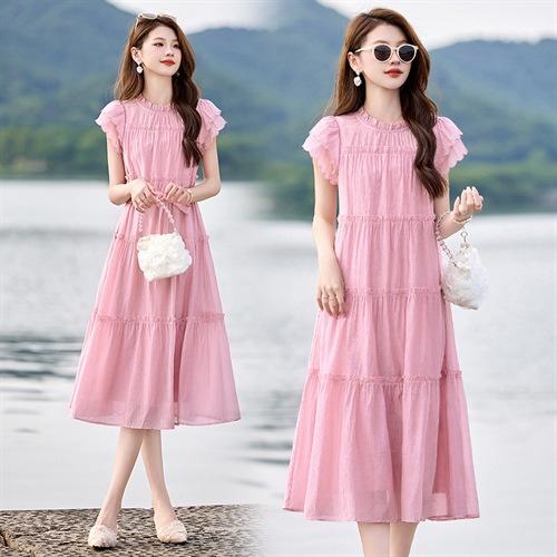 2024夏季新款时尚高级感遮肚子显瘦宽松中长款法式气质连衣裙YJML6906 商品图3