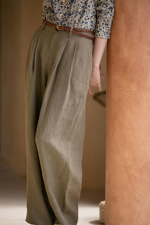 牧衣游原创 净色汉麻裤子女夏新款质朴禅意宽松百搭休闲裤 行云里 商品图5