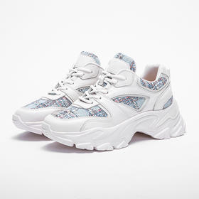 CHCH小香风真皮新款女鞋米蓝色撞色气质老爹鞋女生百搭平衡鞋