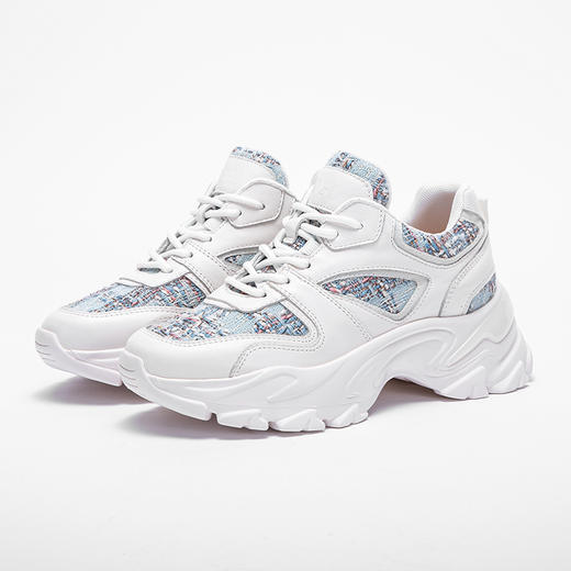 CHCH小香风真皮新款女鞋米蓝色撞色气质老爹鞋女生百搭平衡鞋 商品图0