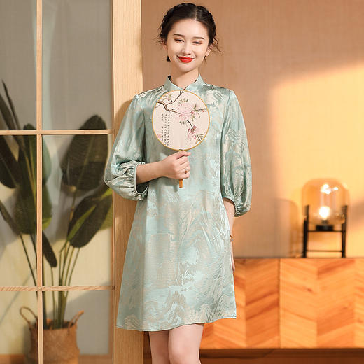 青蓝真丝缎改良夏高档国风女装AYK-220506 商品图0