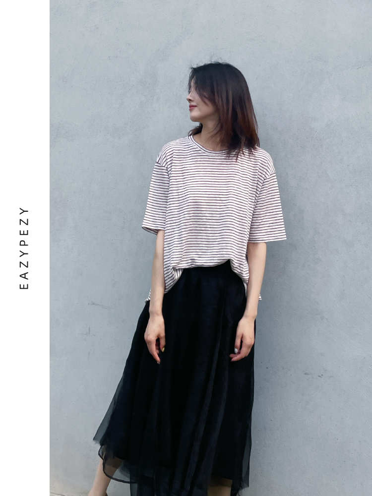 2024SS 圆领亚麻条纹T恤