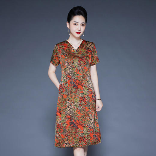 SA 801连衣裙V领中长裙大码宽松遮肚裙 商品图1