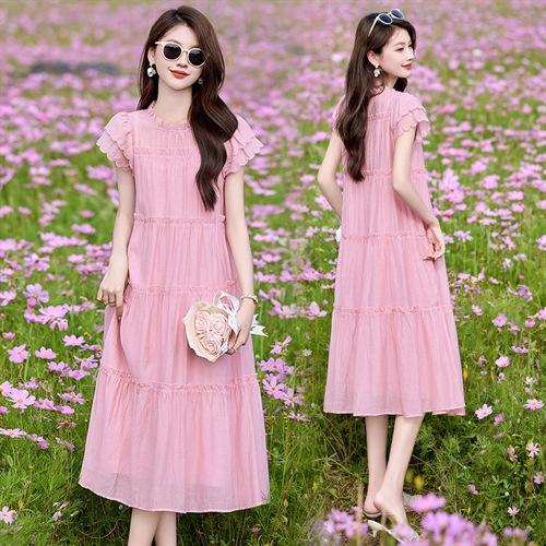 2024夏季新款时尚高级感遮肚子显瘦宽松中长款法式气质连衣裙YJML6906 商品图0