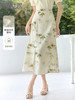 【专属特价】熙世界新中式国风竹叶印花半身裙夏季新款高腰复古盘扣开叉裙子 商品缩略图0