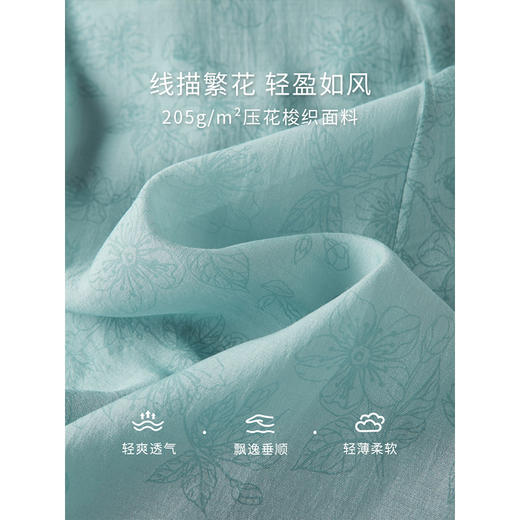 【五折购】熙世界2025夏女装新中式国风线描压花清冷感蓝色改良旗袍连衣裙 商品图3