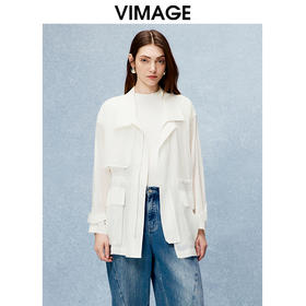VIMAGE纬漫纪舒适纯棉薄款收腰显瘦翻领白色风衣外套秋季新款V2204801