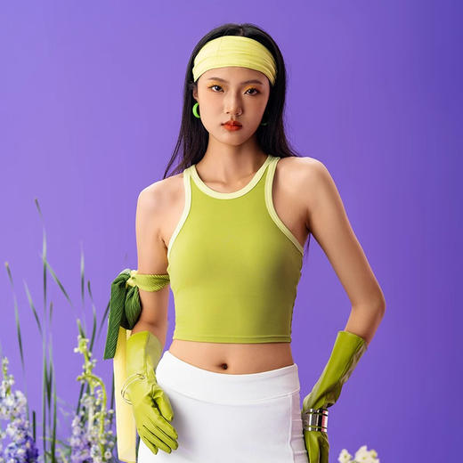 跃牌 【欲动春风】系列 女圆领瑜伽背心外穿跑步健身工字背心拼色裸感透气运动内衣24009 商品图0