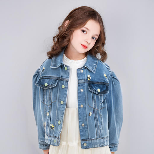 笛莎Deesha 2024秋季新款满绣花卉牛仔外套 商品图1