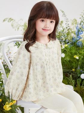 笛莎 Deesha 童装女童衬衫2024秋季新款松紧丁香花翻领衬衫