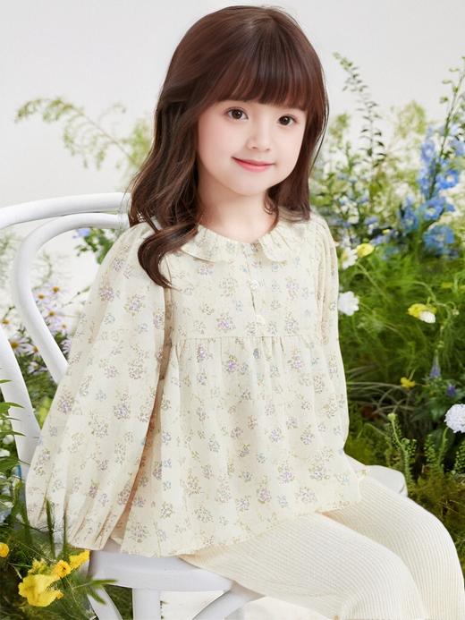 笛莎 Deesha 童装女童衬衫2024秋季新款松紧丁香花翻领衬衫 商品图0