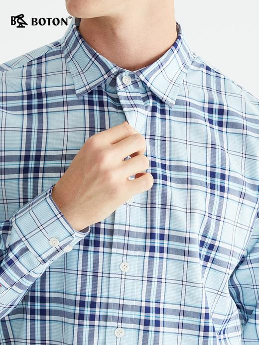 波顿格子长袖衬衫男士春季百搭格纹帅气高端高级感纯棉衬衣MS656122 商品图3
