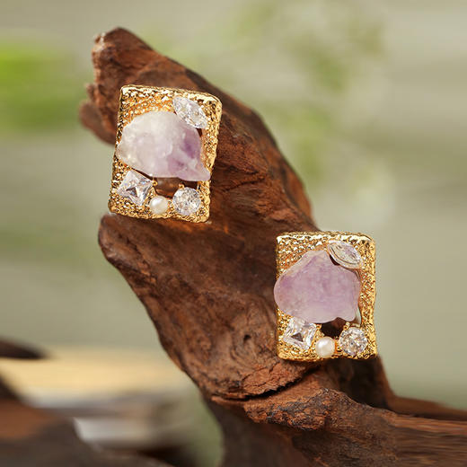 Manreya玛芮雅“紫气东来”幸运天然紫水晶矿石耳环 商品图4