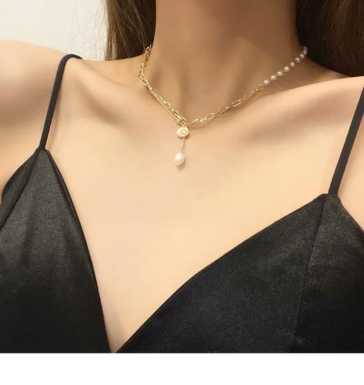 法式复古吊坠项链拼接珍珠锁骨链 商品图2