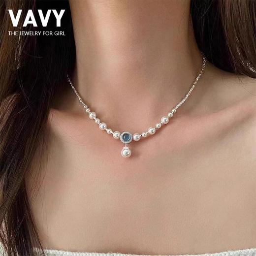 法式复古风 海蓝宝系列碎银项链贝珠锁骨链 商品图1