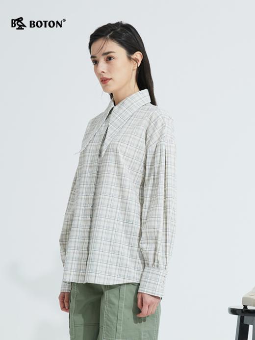 【第2件半价！尾货清仓不退换】Boton_波顿甜美娃娃领长袖气质落肩公主袖格子衬衫春季设计感衬衣LS888121 商品图3