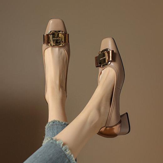 【预售5天】羊皮通勤鞋粗跟单鞋女2024秋法式高跟鞋韩版小香风中跟玛丽珍鞋MLNS&DDY649 商品图0