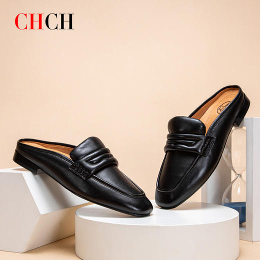 CHCH平衡鞋法式舒适羊皮优雅小香风包头半拖女鞋CN1B3061 商品图0