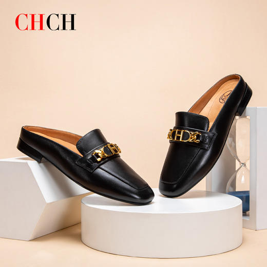 CHCH羊皮女鞋英伦风金属饰扣穆勒鞋CN1B3011【无运费险】 商品图1