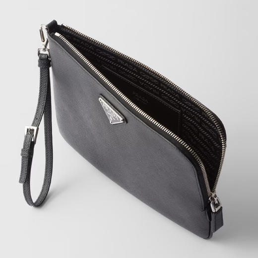 PRADA 普拉达 男士珐琅三角形金属徽标小号Saffiano皮革包 黑色 2NH024 2FAD F0002 商品图1