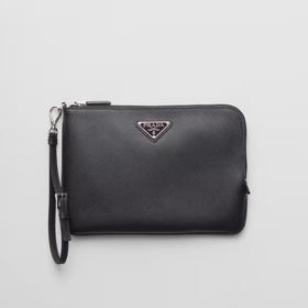 PRADA 普拉达 男士珐琅三角形金属徽标小号Saffiano皮革包 黑色 2NH024 2FAD F0002