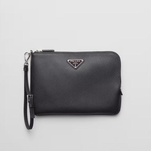 PRADA 普拉达 男士珐琅三角形金属徽标小号Saffiano皮革包 黑色 2NH024 2FAD F0002 商品图0