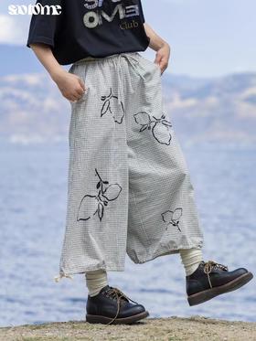 早乙女惠子saotome/STMCK242049/阔腿柠檬满印细格纹九分裤裙