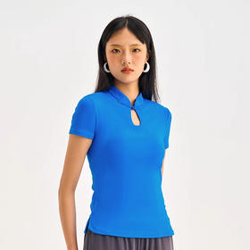 跃牌 【欲动春风】系列 女夏新中式裸感瑜伽短袖带胸垫国风盘扣紧身透气健身T恤运动上衣42242