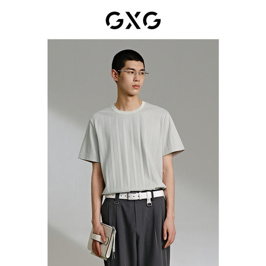 GXG灰绿色圆领短袖T恤G24X442041 商品图3