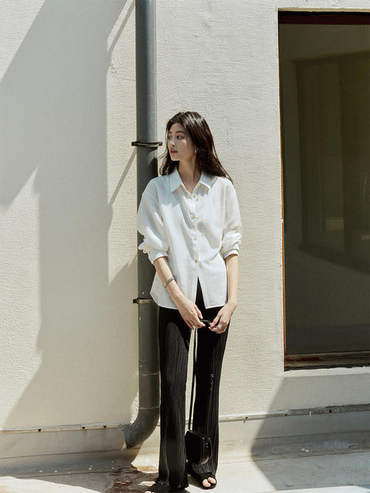 【现货】Even Vintage|丝光质感 柔顺百搭修身微喇垂感压褶长裤 商品图4