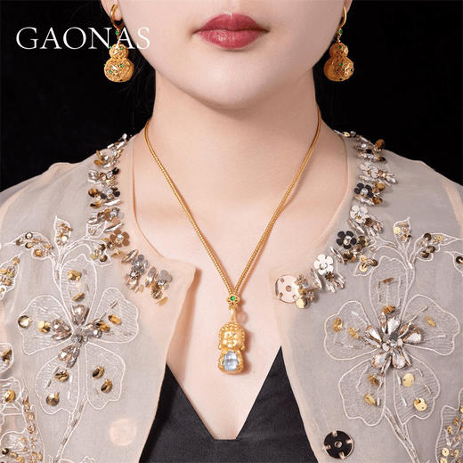 非金属合成锆石项链 佛抱葫芦 国风设计独特时尚金色项链10609XGO 商品图3