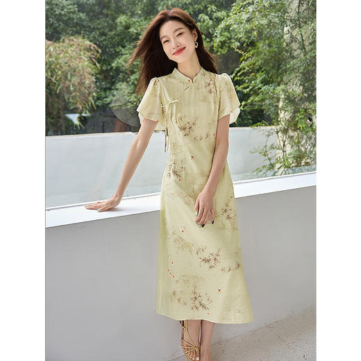 【五折购】熙世界《墨竹红梅》改良旗袍裙女2025夏季新中式国风印花连衣裙 商品图1