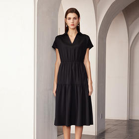 【V领真丝拼接褶皱裙】24年春夏女士新品桑蚕丝连衣裙时尚拼接真丝裙子