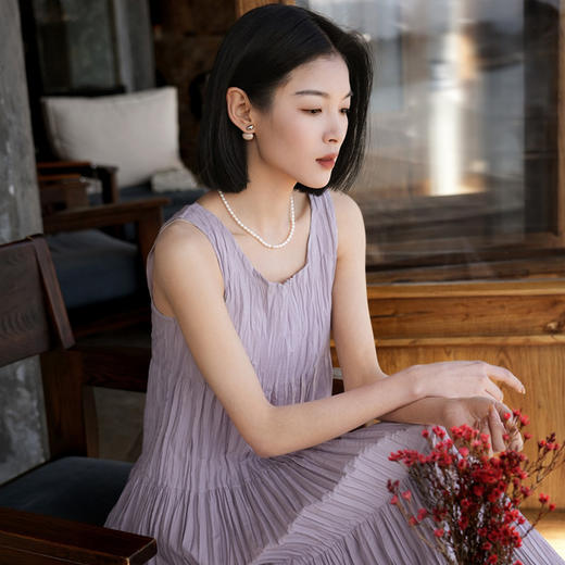 褶皱背心连衣裙，显高显瘦，优雅浪漫【G】 商品图0