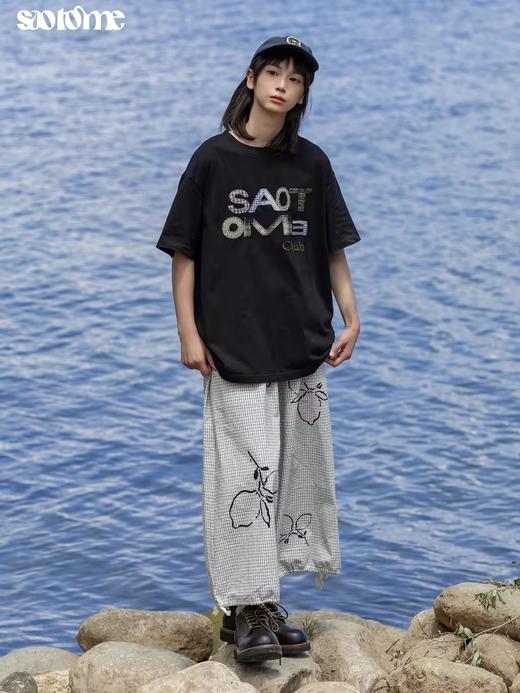 早乙女惠子saotome/STMCK242049/阔腿柠檬满印细格纹九分裤裙 商品图2