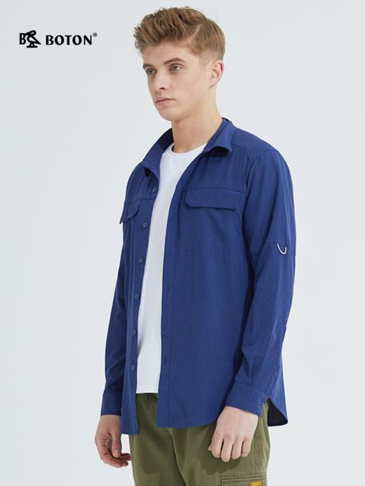 波顿翻领长袖速干深蓝色衬衫男春秋季个性潮流衬衣MS600121 商品图2