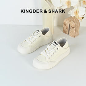 经典鲨2024年秋新款纯色百搭圆头系带平底舒适休闲小白鞋女KW160-D37221