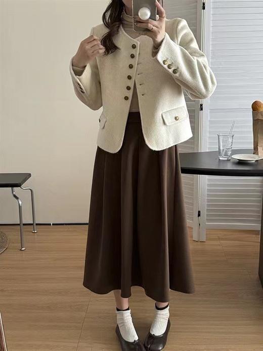 【YW】无忧购”法式小香风圆领短款双面羊毛呢子外套（截单后7天发货)25年清仓捡漏 商品图2