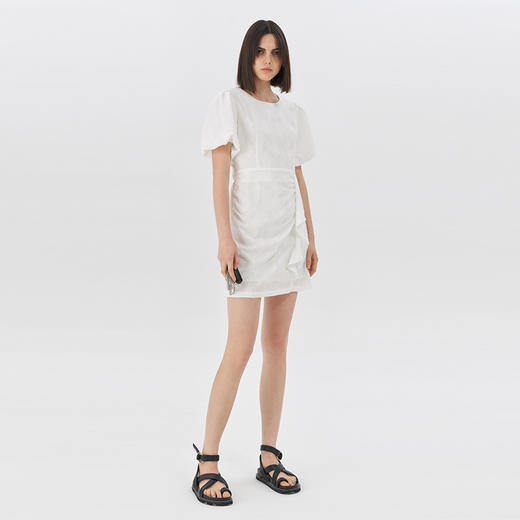 Self Who雪纺提花抗皱初恋小白裙女淑女风背后镂空别致连衣裙 商品图3