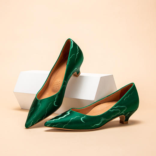平衡鞋百搭高跟鞋绿色时尚尖头细跟浅口气质女鞋单鞋CM2B5612 商品图3