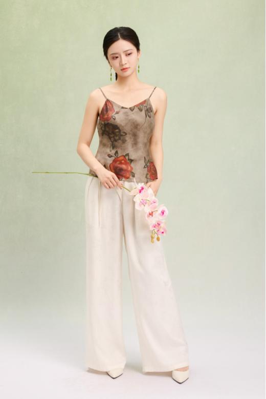 荷言GL 瑰韵 收腰小吊带玫瑰印花油画风夏季凉感背心 商品图1