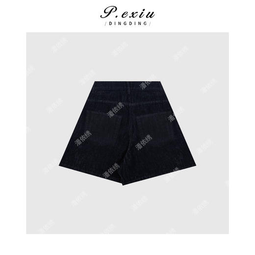 04-3潘依绣丁丁宠粉PanYiXiu/潘依绣极简主义深蓝复古水洗阔腿牛仔短裤 D6573 商品图2