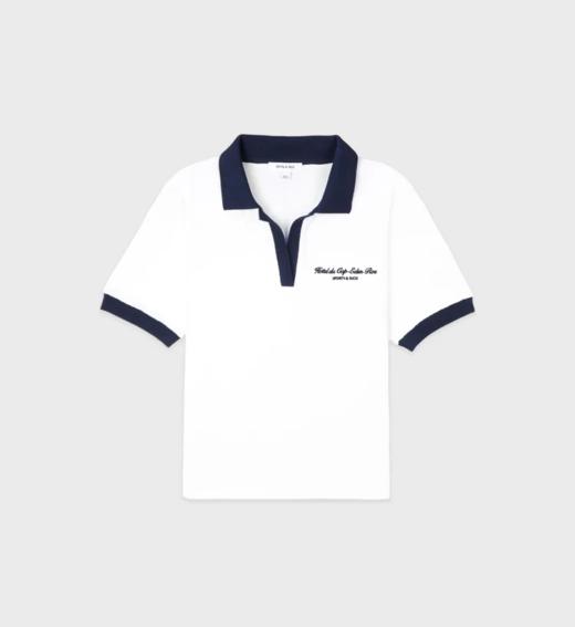 Sporty & Rich - Hotel du Cap Cursive Terry Polo - White/Navy - 女装 - Polo衫 - 白色/深蓝色 商品图0