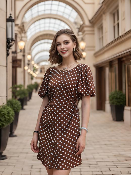 大U领两侧镂空系带短款连衣裙 商品图3