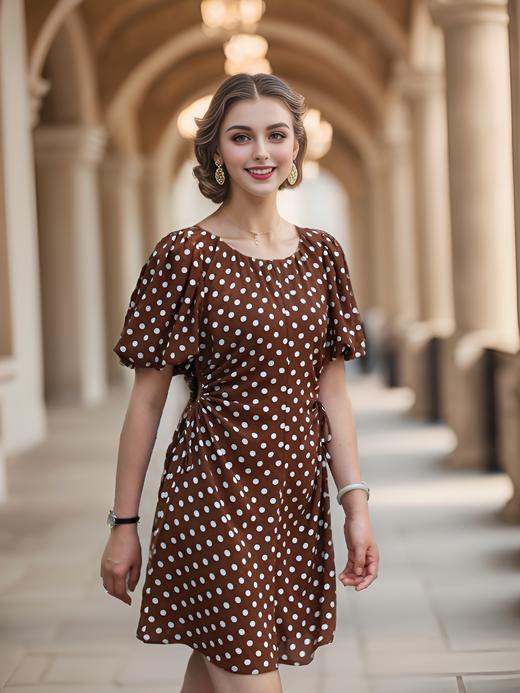 大U领两侧镂空系带短款连衣裙 商品图2