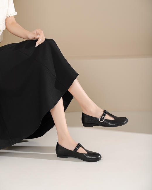 westory新款时尚优雅单鞋方扣水钻气质百搭平底鞋女S24CE75121 商品图4