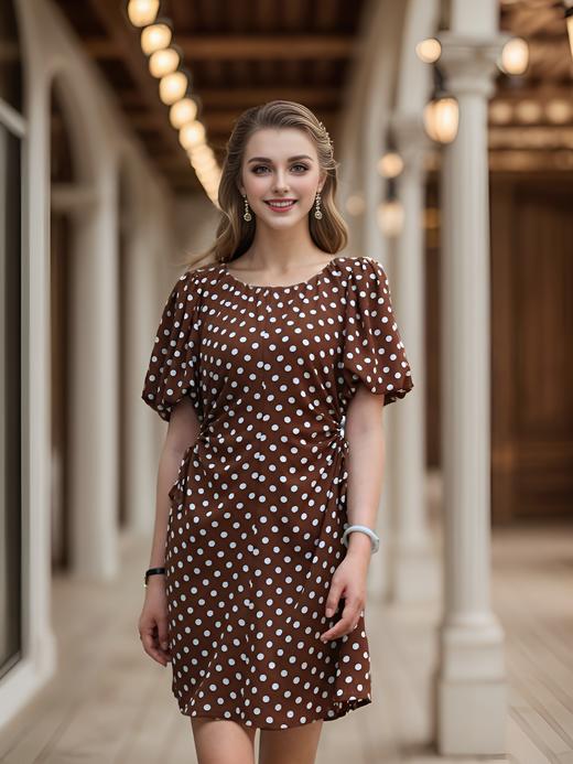 大U领两侧镂空系带短款连衣裙 商品图1